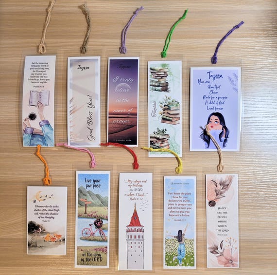Christian art for teen girls and young women. Set of 10 Bookmarks with bible verses and beautiful illustrations. High quality.