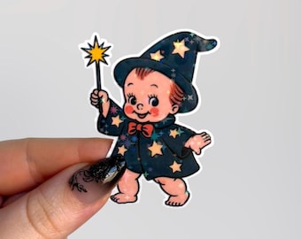 Holographic Baby Wizard Halloween Sticker | Glitter Vinyl Sticker