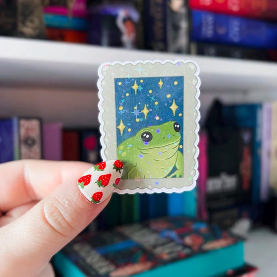 Frog Sticker | Frog Stamp Holographic Sticker | Cottagecore Kindle Sticker | Vinyl Glitter Sticker | Goblincore Sticker