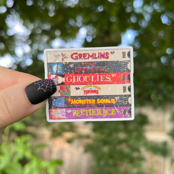 VHS Sticker | Halloween Scary Movies Holographic Sticker Stack | Waterproof Laptop, Kindle Sticker | Vinyl Glitter Nostalgic Sticker