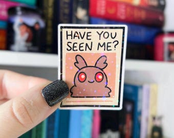 Pegatina de Mothman / Pegatina holográfica de Mothman "¿Me has visto?" / Pegatina de Kindle de Cryptid / Pegatina de vinilo con purpurina / Pegatina de Cryptid
