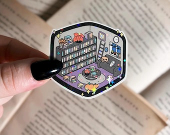 Bookish Halloween Sticker | Halloween Library Holographic Sticker | Waterproof Laptop, Kindle Sticker | Vinyl Sticker | Bookish Gift