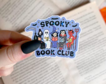 Pegatina para libros / Pegatina holográfica del club de lectura de terror / Pegatina impermeable para portátil y Kindle / Pegatina de vinilo con purpurina de monstruos de Halloween