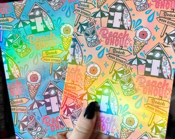 Beach Ghoul Holographic Kindle Insert | Kobo Bookish E-Reader Insert | Spooky Summer Goth Beach Vibes | Custom Size Holographic Cardstock