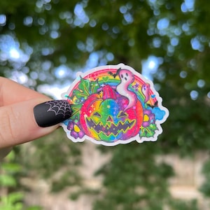Halloween Sticker | Nostalgic 90s Halloween Rainbow Pumpkin Holographic Sticker | Waterproof Laptop, Kindle Sticker | Vinyl Glitter Sticker