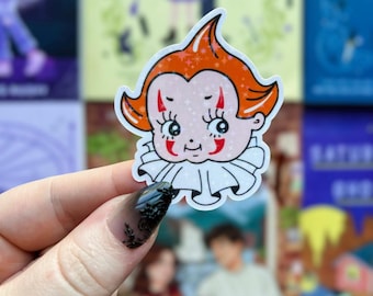 Pegatina holográfica de payaso bebé para Halloween / Pegatina de vinilo con purpurina
