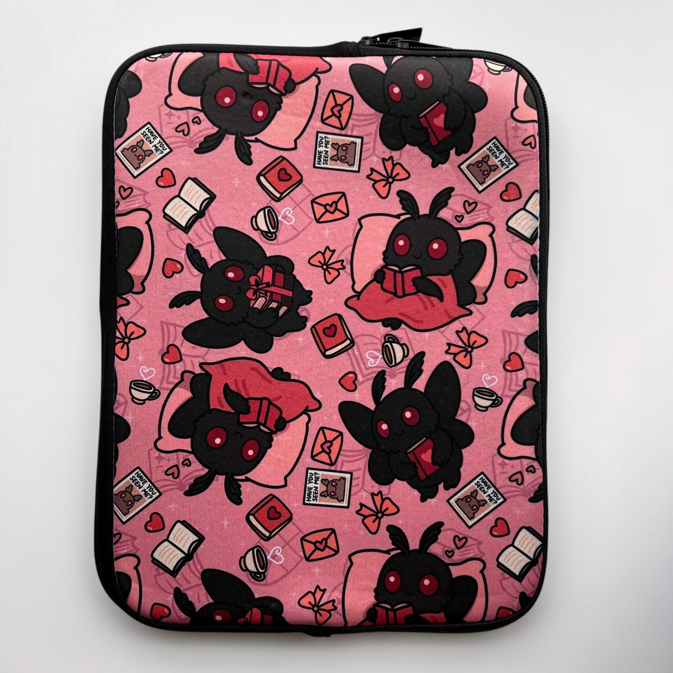 Cozy Mothman Reading Kindle Sleeve | Pink Cryptid Tablet Case | Bookish Gift for Readers | 7” or 10” | Ereader, iPad, Book Sleeve