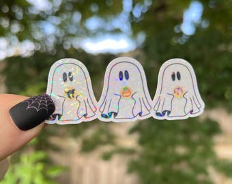 Ghost Sticker | Halloween Cookie Holographic Sticker | Waterproof Laptop, Kindle Sticker | Vinyl Glitter Nostalgic Sticker