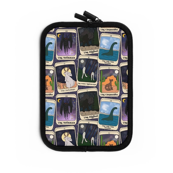 Cryptid Tarot Kindle Sleeve | Bigfoot Mothman Loch Ness | Bookish Gift for Readers | 7” or 10” | Ereader, iPad, Book Sleeve
