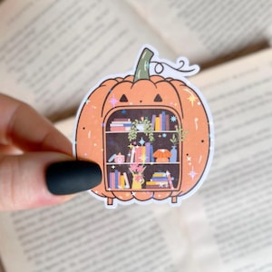 Bookshelf Sticker | Cozy Pumpkin Bookshelf Holographic Cozy Sticker | Waterproof Laptop, Kindle Sticker | Vinyl Sticker | Bookish Gift
