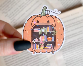 Bookshelf Sticker | Cozy Pumpkin Bookshelf Holographic Cozy Sticker | Waterproof Laptop, Kindle Sticker | Vinyl Sticker | Bookish Gift