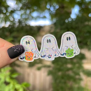 Ghost Sticker | Halloween Witch, Ghost, Pumpkin Holographic Sticker | Waterproof Laptop, Kindle Sticker | Vinyl Glitter Nostalgic Sticker