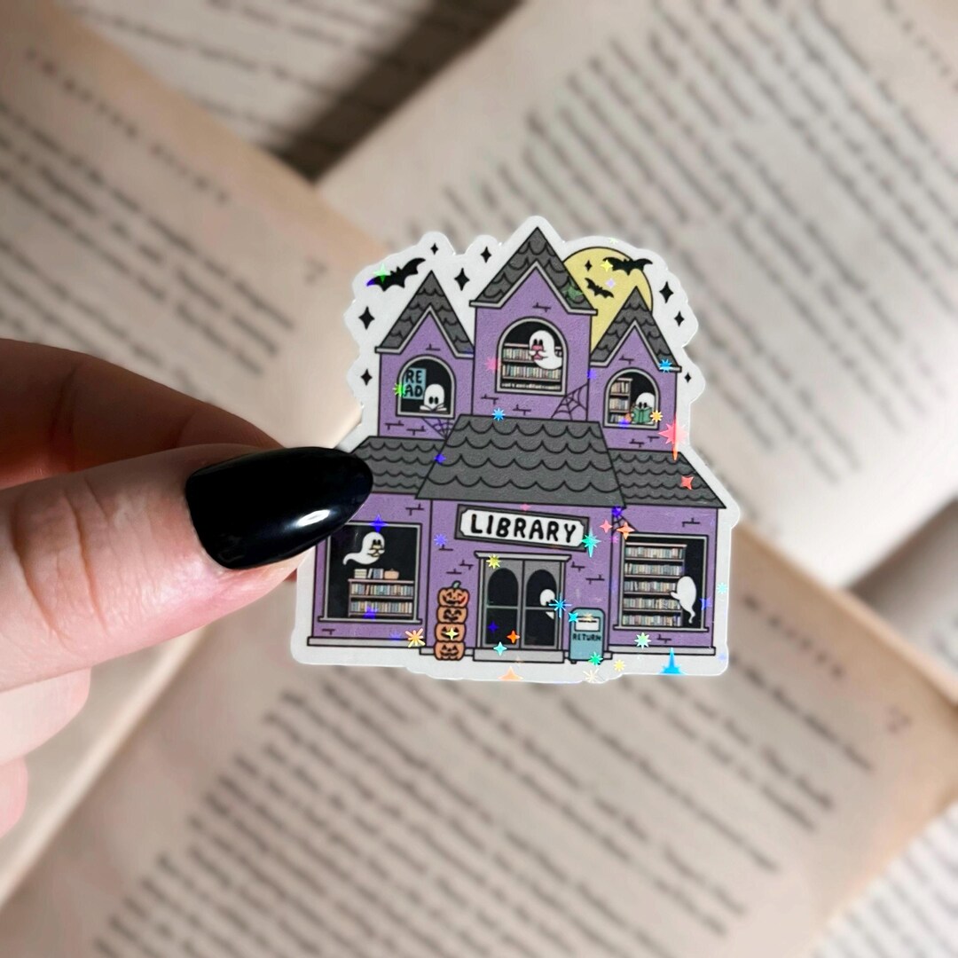 Halloween Haunted Library Sticker | Bookish Holographic Vinyl Sticker ...