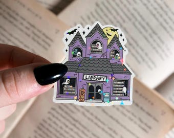 Halloween Haunted Library Sticker | Bookish Holographic Vinyl Sticker