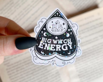 Witch Sticker | Planchette, Big Witch Energy Holographic Sticker | Waterproof Laptop, Kindle Sticker | Vinyl Glitter Halloween Sticker