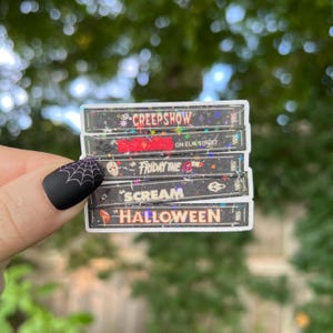 VHS Sticker | Halloween Scary Movies Holographic Sticker Stack | Waterproof Laptop, Kindle Sticker | Vinyl Glitter Nostalgic Sticker