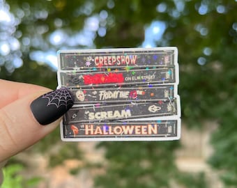 VHS Sticker | Halloween Scary Movies Holographic Sticker Stack | Waterproof Laptop, Kindle Sticker | Vinyl Glitter Nostalgic Sticker