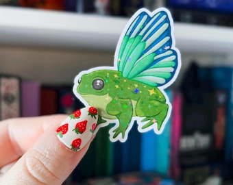 Pegatina de rana hada / Vinilo holográfico Cottagecore Goblincore