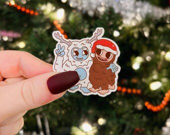 Holiday Sticker | Christmas Bigfoot and Yeti Sticker | Waterproof Laptop, Kindle Sticker | Glossy Vinyl Sticker
