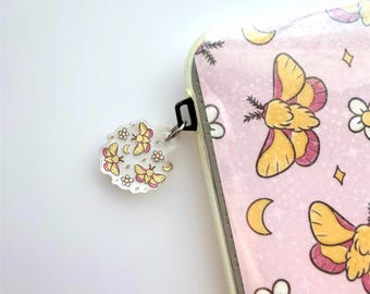 Fuzzy Moth Kindle Charm, Phone Charm, Mini Keychain | USB Charm