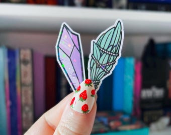 Witchy Stickers | Sage and Crystal Holographic Stickers | Cottagecore Kindle Sticker | Vinyl Glitter Sticker | Goblincore Stickers