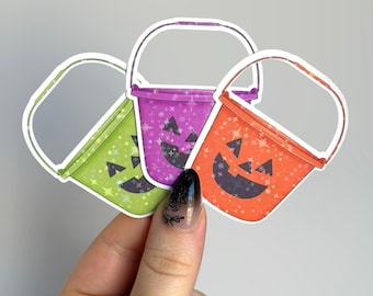 Halloween Pumpkin Bucket Sticker | Holographic Trick or Treat Vinyl Sticker