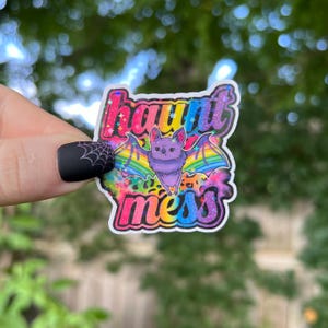 Halloween Sticker | Nostalgic 90s Halloween Rainbow Bat Holographic Sticker | Waterproof Laptop, Kindle Sticker | Vinyl Glitter Sticker