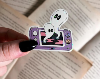 Halloween Sticker | Ghost Cozy Gaming Holographic Sticker | Waterproof Laptop, Kindle Sticker | Vinyl Sticker | Gamer Sticker