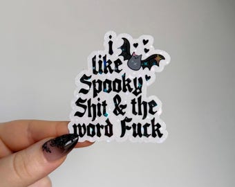 Me gustan las cosas espeluznantes (pegatina) / Divertida pegatina de vinilo con purpurina