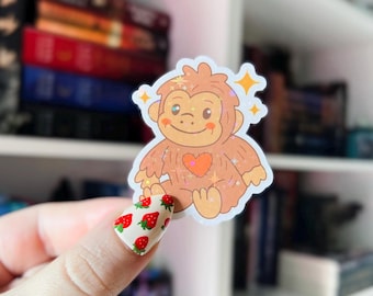 Pegatina de Pie Grande / Pegatina holográfica de Pie Grande de peluche / Pegatina de Críptido para Kindle / Pegatina de vinilo con brillantina / Pegatina de Críptido