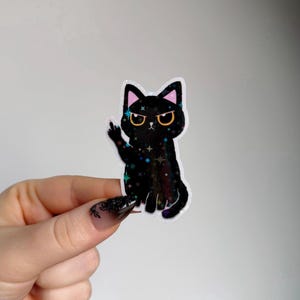 Snarky Black Cat Sticker | Funny Holographic Vinyl Sticker