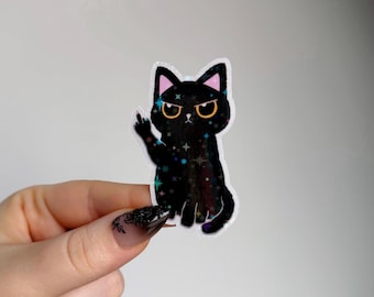 Snarky Black Cat Sticker | Funny Holographic Vinyl Sticker