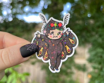 Halloween Sticker | Nostalgic Halloween Baby Mothman Holographic Sticker | Waterproof Laptop, Kindle Sticker | Vinyl Glitter Sticker