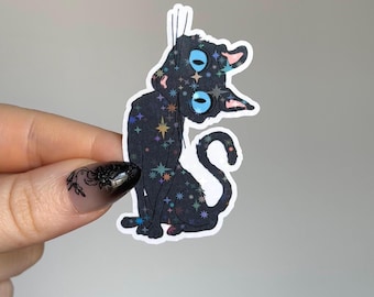Black Cat Sticker | Holographic Vinyl Halloween Sticker