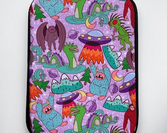 Cryptid Creature Kindle Sleeve | Colorful Monster Kindle Case | UFO Bigfoot Alien Gift | 7” or 10” Sizes | Ereader, IPad, Book Sleeve