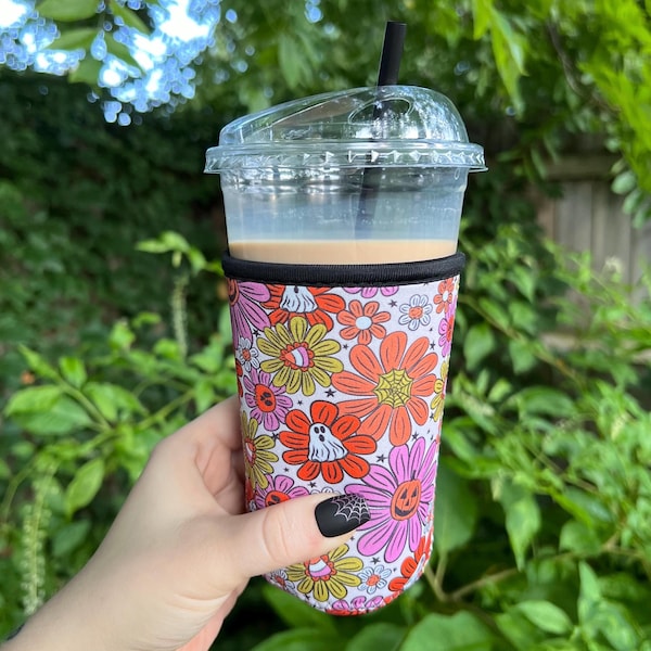 Halloween Coffee Sleeve Cozy | Eco-Friendly Reusable Coffee Sleeve | Spooky Merch | Halloween Lovers | Floral, Coffee Lover Gift