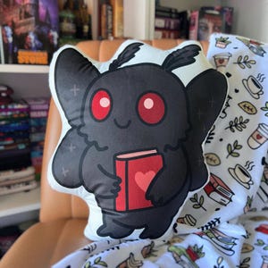 Mothman Reading Pillow | Mothman Pillow for Book Nook | Reading Room Decor | Bookish Throw Pillow | Book Lovers Home Decor | Bookish Gift