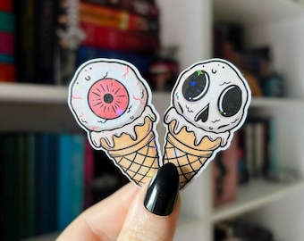 Spooky Ice Cream Sticker Set | Eyeball Skull Cone Goth Decals | Horror Summer Vinyl Stickers | Creepy Beach Treats | Kindle Stickers
