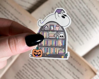 Ghost Bookshelf Holographic Sticker | Bookish Halloween Vinyl Sticker