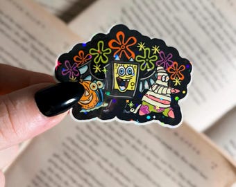 Halloween Sticker | 90s Nostalgic Halloween Holographic Sticker | Waterproof Laptop, Kindle Sticker | Vinyl Glitter Sticker