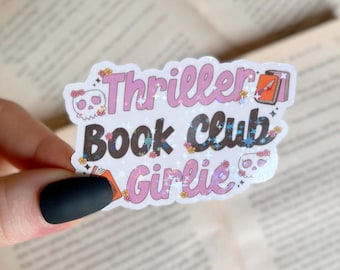 Pegatina de libro / Pegatina holográfica para chicas del club de lectura de suspense / Pegatina impermeable para portátil y Kindle / Pegatina de vinilo con purpurina de fantasma espeluznante
