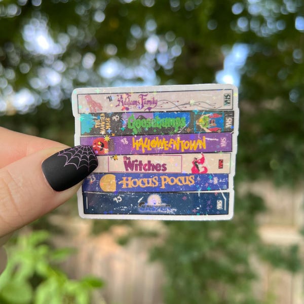Halloween Movie VHS Stack Sticker | Glitter Vinyl Sticker