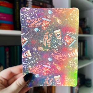 Coffee & True Crime Holographic Kindle Insert | Murder Mystery Fan E-Reader Decor | Dark Cozy Bookish Accessory | Kobo Insert