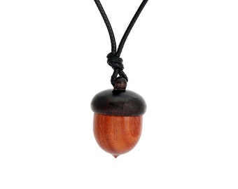 Handcrafted Wooden Acorn Necklace Choker - Unisex Boho Style Pendant on Adjustable Wax Rope, Unique Jewelry Gift Accessory