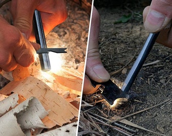 Survival Fire Starter Kit with Ferro Rod, Multi-Tool Striker & Tinder Rope - Camp, Hike  Emergency Essential