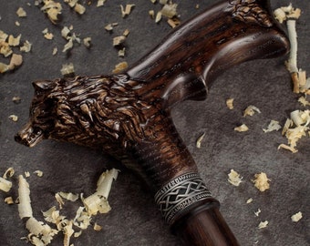 Stylish Wolf Fenrir Carved Walking Cane - Unique and Stylish for Men and Women