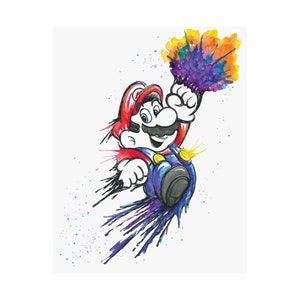 Mario Watercolor Print, Game Room Decor, Video Game Art Print, Wall Art - Perfect gift for Gamer