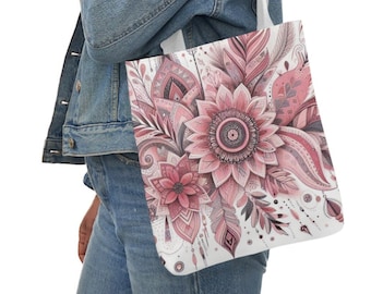 Pink Boho Canvas Tote Bag - 3 Sizes