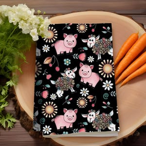 Cute Pig Hand Towel, Whimsical Pig and Sheep Kitchen Towel, Decorative Tea Towel for Gifts, Farmhouse Decor, Animal Lover Gift, Farm Gift