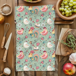 Chicken Hand Towel, Colorful Rooster Towel, Cute Gift for Chicken Lovers, Chicken Decor, Chicken Gifts, Cute Kitchen Towel, Funny Chicken